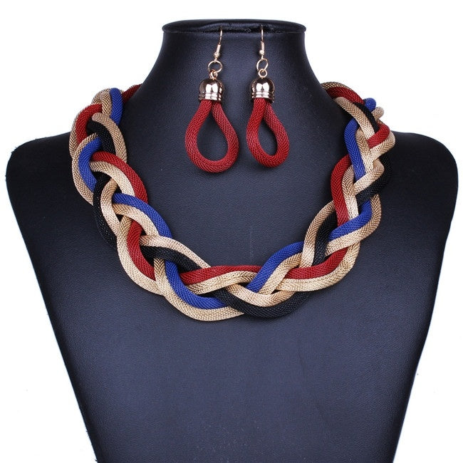 Exaggerated Big Choker Vintage Chunky Statement Necklace and Earrings