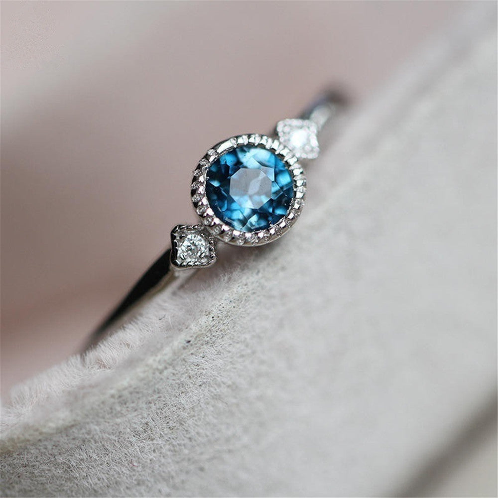 Simple Silver CZ Wedding Engagement Small Sky Blue Zircon Rings For Women Thin Finger Ring Fashion Jewelry