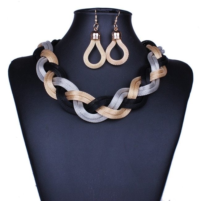 Exaggerated Big Choker Vintage Chunky Statement Necklace and Earrings