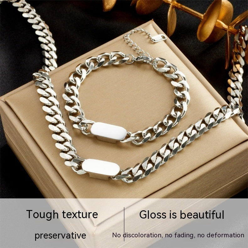 All-match Gold Titanium Steel Hip Hop Women Men Chunky Necklace