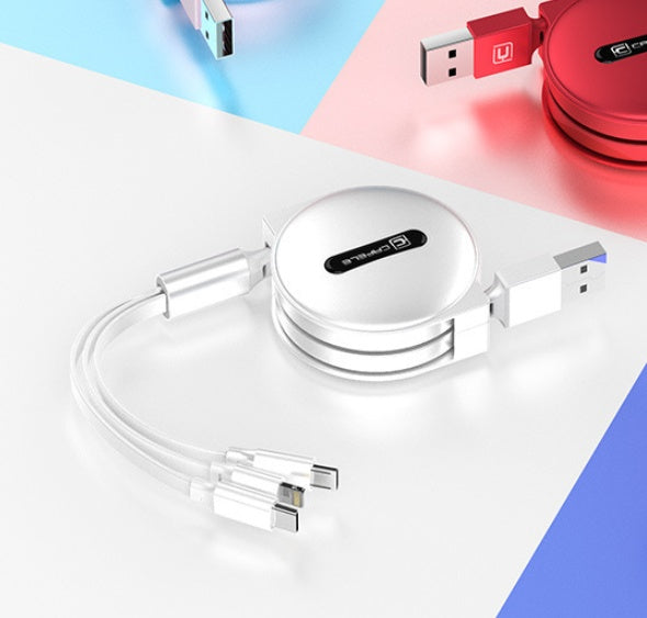 Three-in-one multi-function telescopic mobile phone fast charging data line