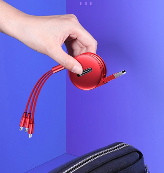 Three-in-one multi-function telescopic mobile phone fast charging data line