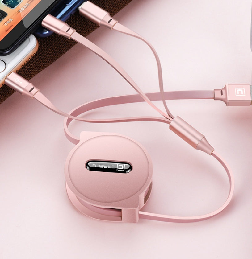 Three-in-one multi-function telescopic mobile phone fast charging data line