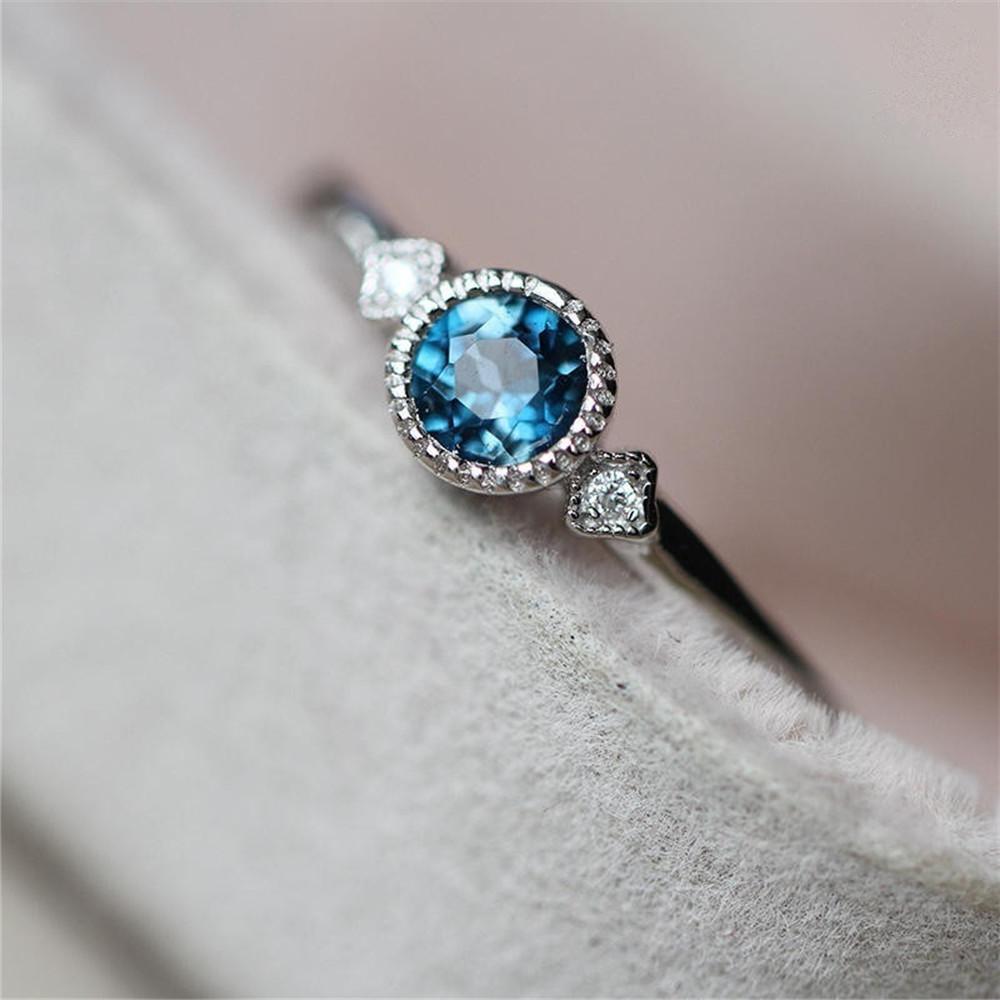 Simple Silver CZ Wedding Engagement Small Sky Blue Zircon Rings For Women Thin Finger Ring Fashion Jewelry