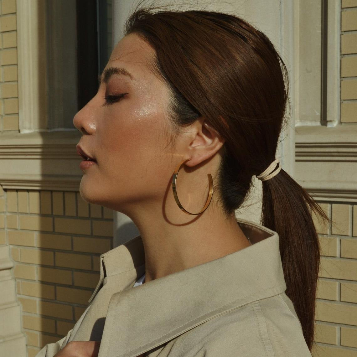 Retro Large Earrings Large Circle C-shaped Earrings Women's Titanium Steel 18k Gold Earrings